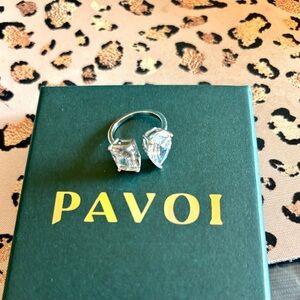 PAVOI Silver Open Ring with Clear Pear & Princess Cubic Zirconia